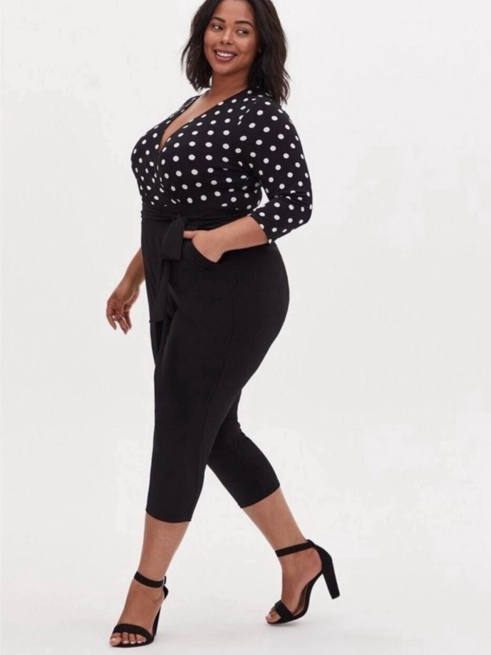 Torrid Plus Size Black Polka Dot Wrap Jumpsuit